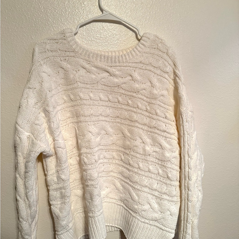 Time and Tru Cable Knit Sweater - Cream